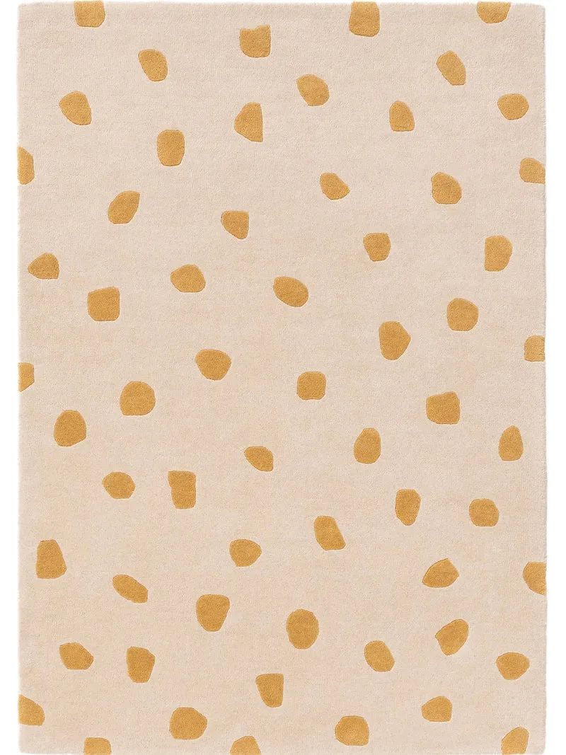 Tapis moderne motif à pois enfant jaune en laine 150x220 cm
