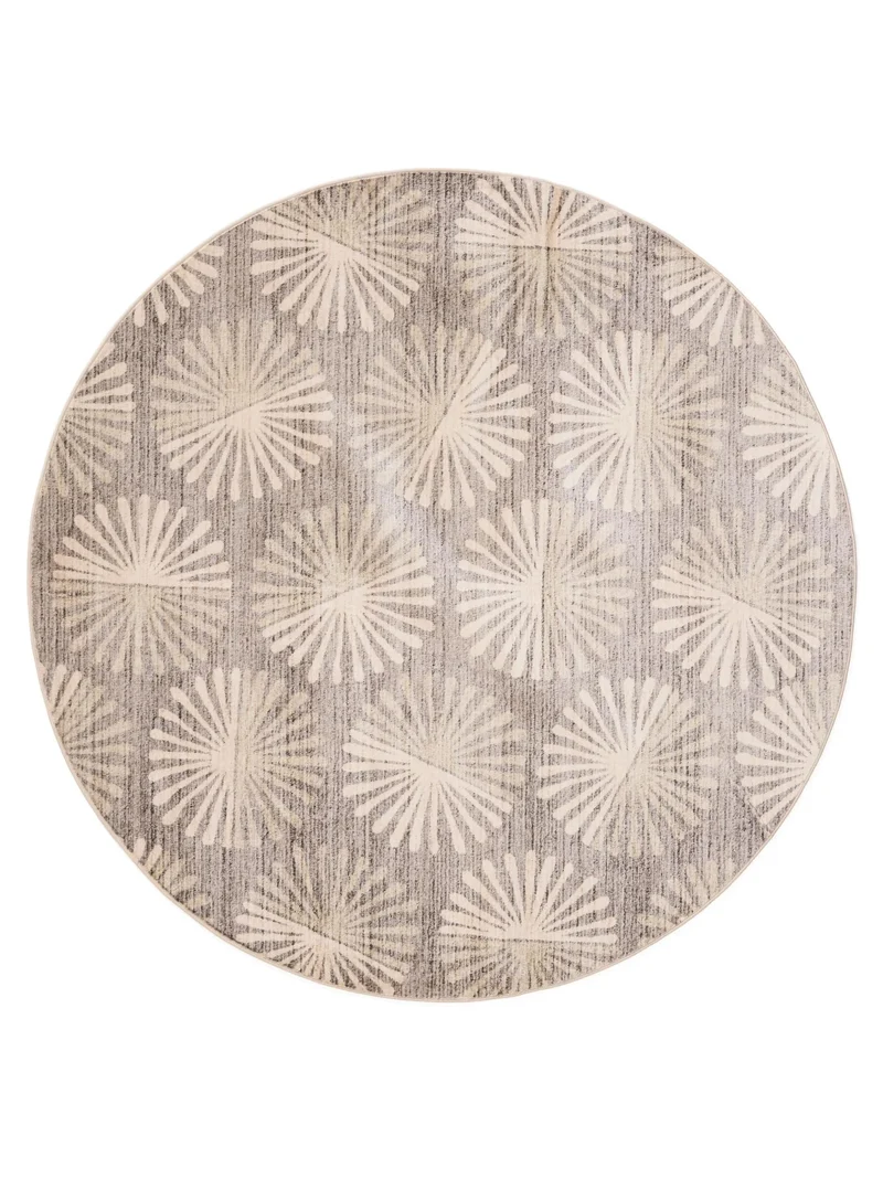 Tapis retro motif à fleurs rond taupe 160 cm de diamètre