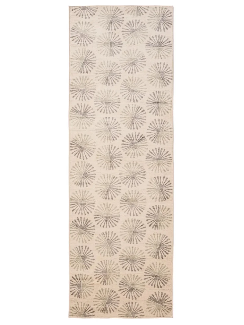 Tapis retro motif à fleurs de couloir beige et gris 80x240 cm