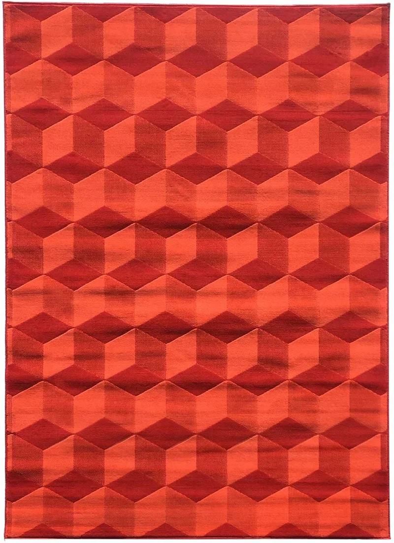 Tapis de Salon Rouge design cubiques CUBIKA