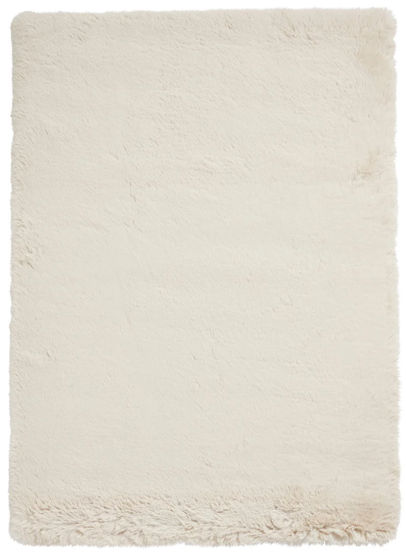 Tapis Beige uni à poils long en polyester SUPER TEDDY