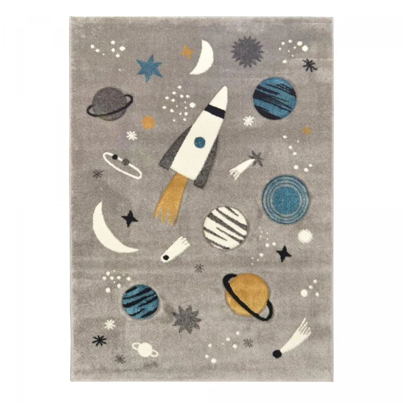 Tapis Enfant Gris Motif Fusée 120x170 cm – Jadorel