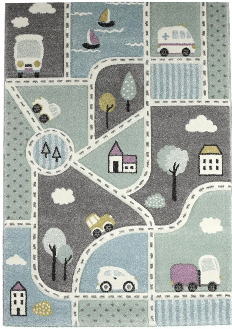 Tapis Enfant Vert Kidssquar en Polypropylène 80x150 cm – Jadorel