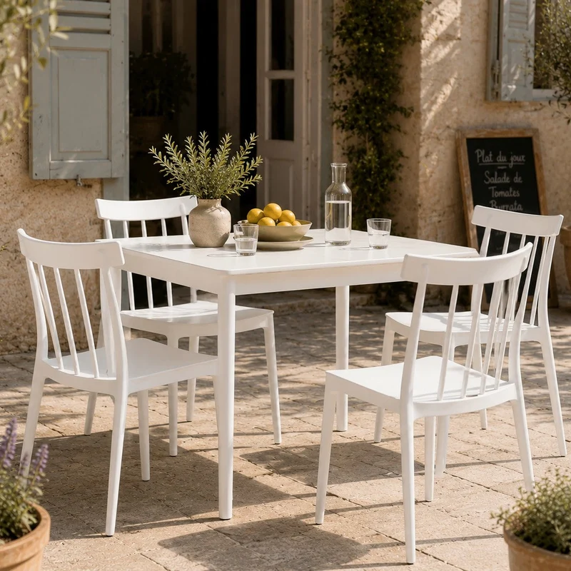 Lot de 4 chaises de jardin en plastique Oviala LISBOA Blanc