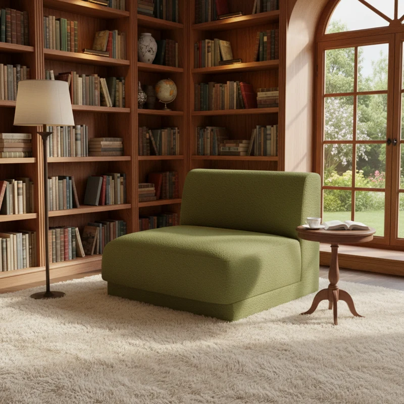 Module de canapé MICADONI Miley en tissu bouclé vert olive foncé
