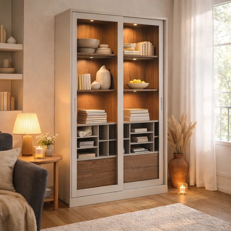 Vitrine DRAWER James 2 portes en bois H200cm beige