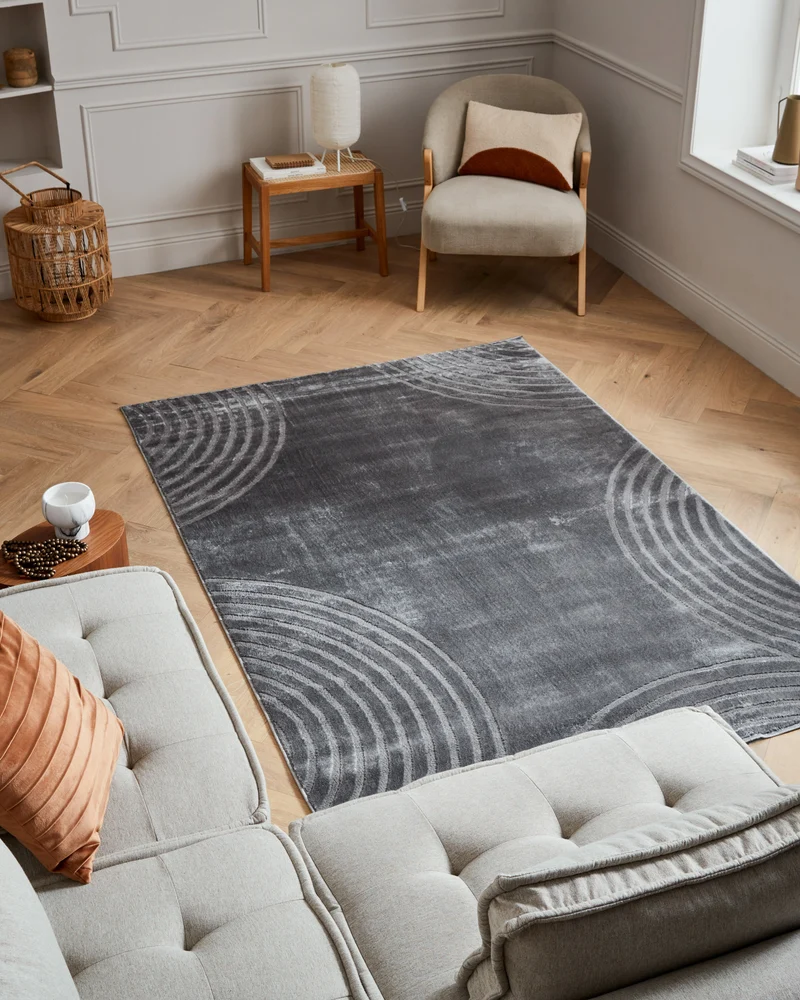 Tapis poils ras motif arc en relief gris : BLO1030GRI