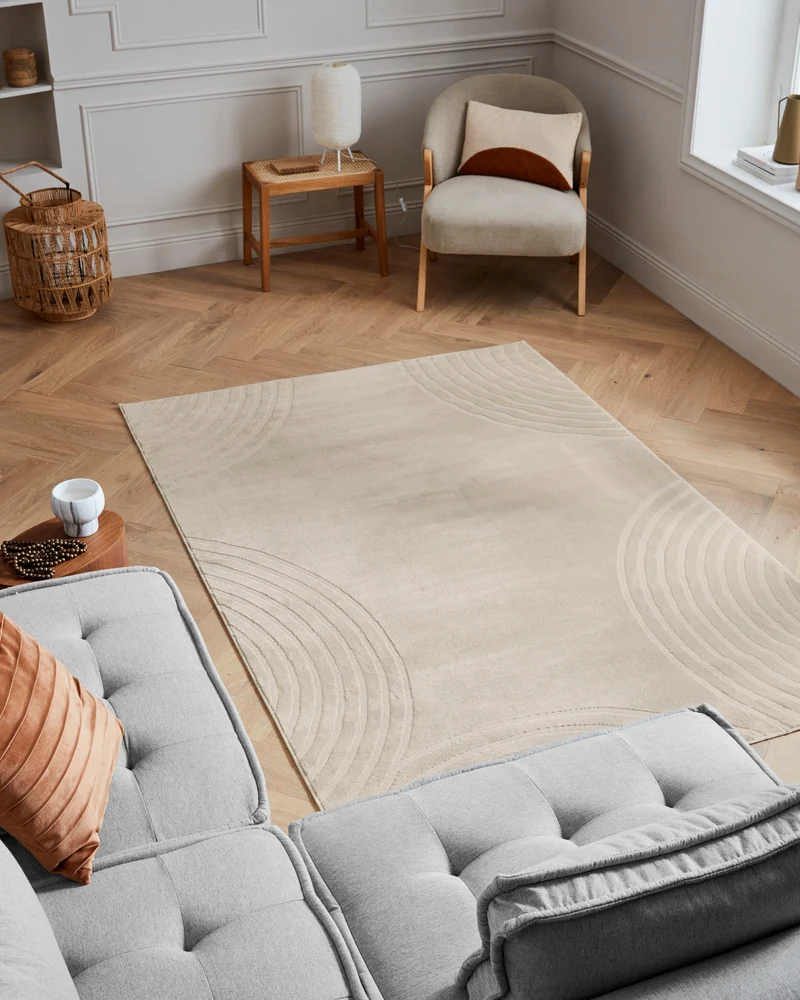 Tapis poils ras motif arc en relief crème : BLO1030CRE