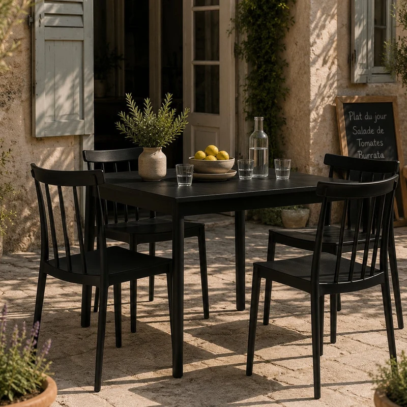 Lot de 4 chaises de jardin en plastique Oviala LISBOA Noir