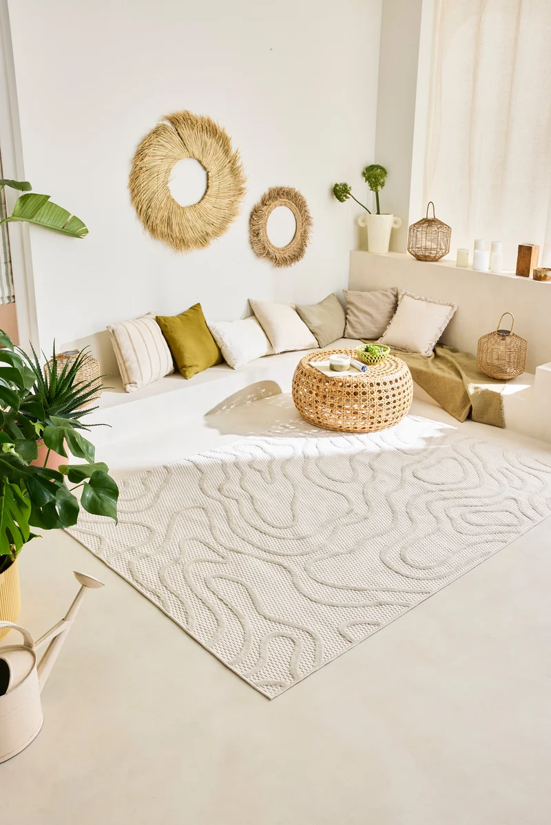 SANTORINI - Tapis d'intérieur et extérieur au motif abstrait blanc - SAN988BLA