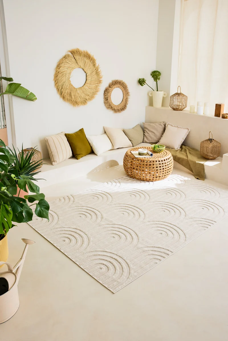 SANTORINI - Tapis d'intérieur et extérieur motif arcs de cercle blanc - SAN985BLA