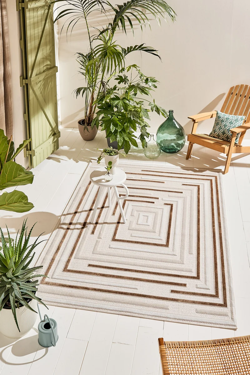Tapis intérieur extérieur motif rectangle beige : LOO334BEI