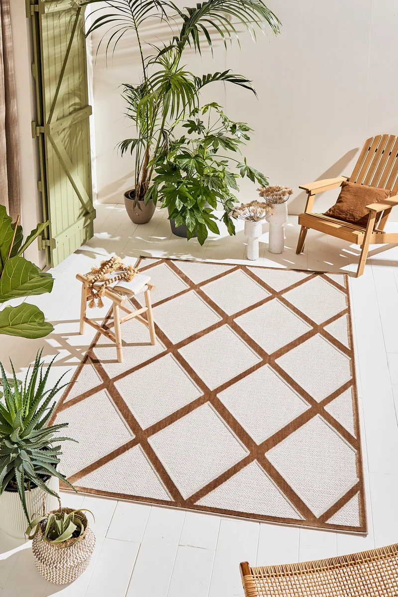 Tapis intérieur extérieur motif gros losanges beige : LOO328BEI