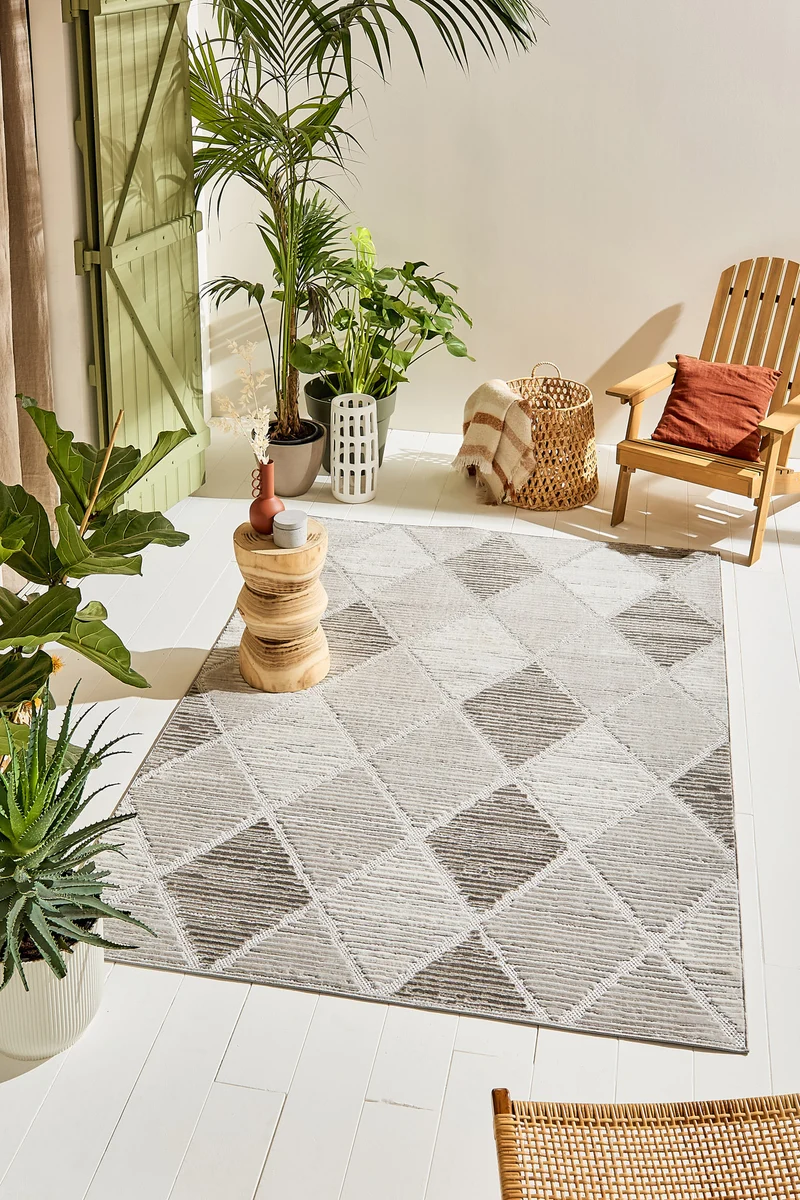 Tapis intérieur extérieur motif petits losanges gris : LOO321GRI