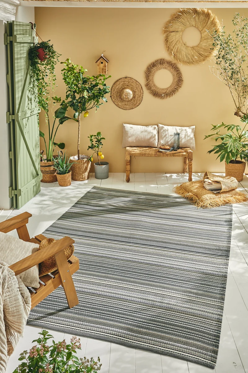 CAPRI - Tapis de jardin gris à rayures dégradées - CAP1746GRI