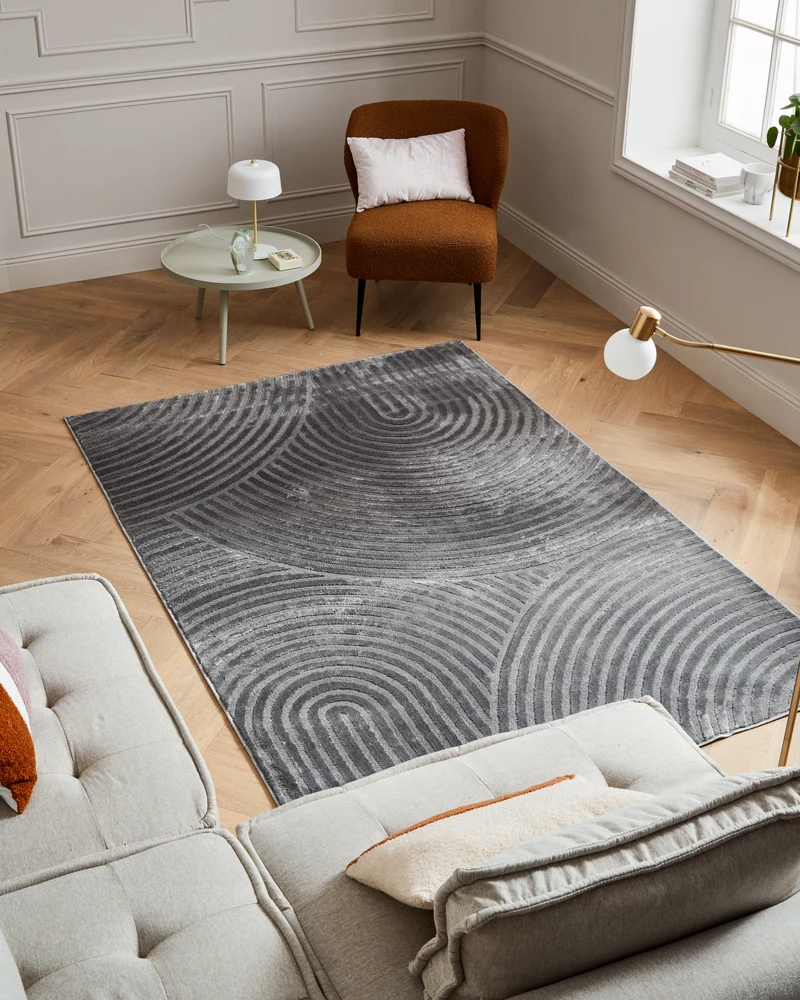 BLOOM - Tapis poils ras motif arc en ciel en relief gris - BLO1043GRI