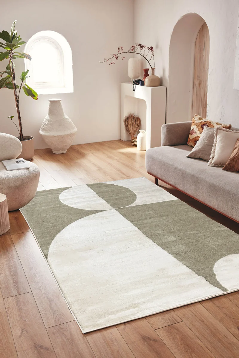 Tapis de salon à poils ras motif géométrique vert : NEL793VER