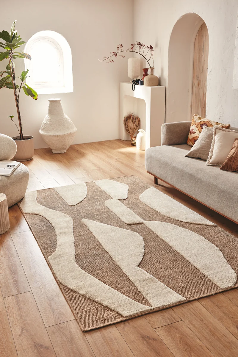 PALMA - Tapis aspect jute avec motif en relief blanc - PAL9489BLA