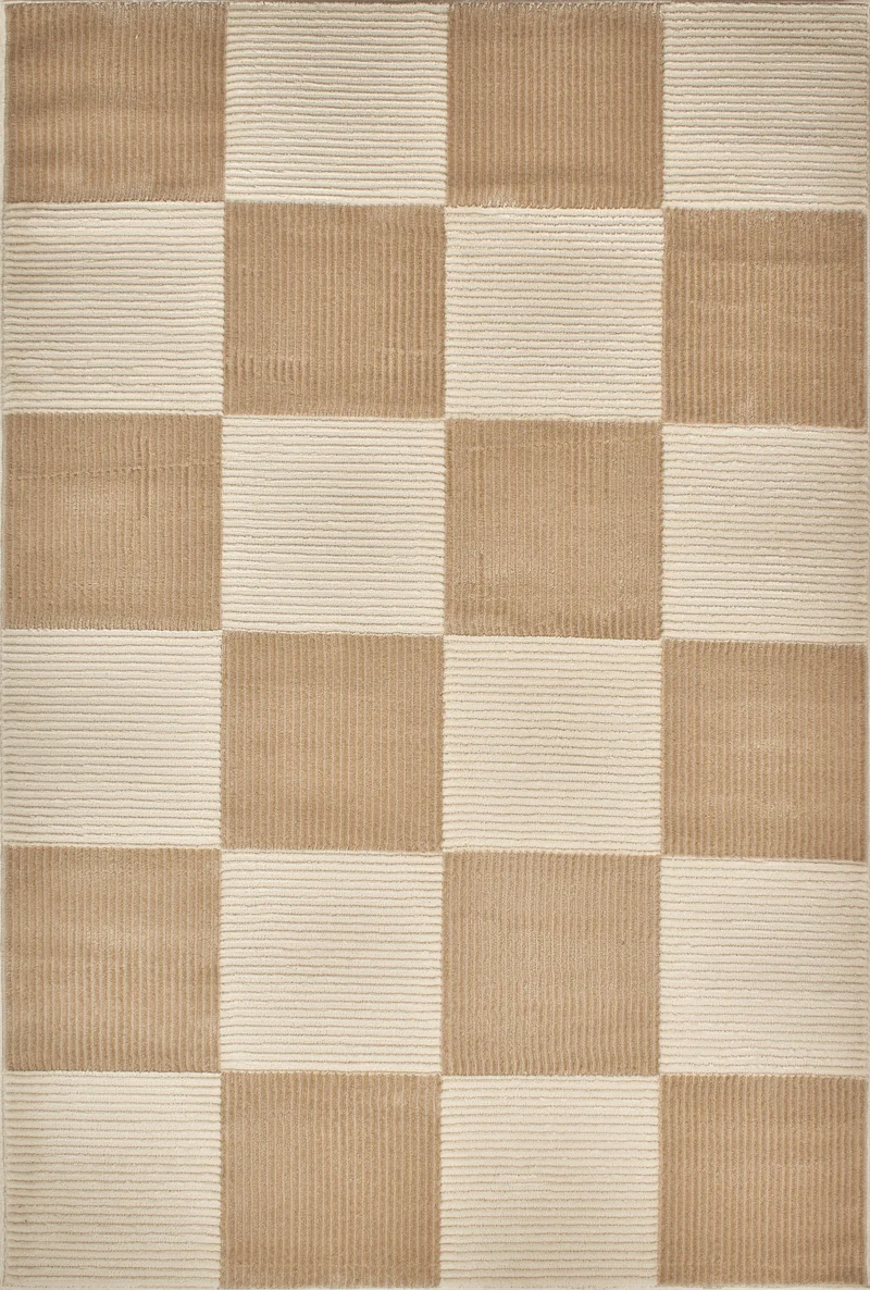 BIANCA - Tapis moderne crème à motif damier - BIA172CRE