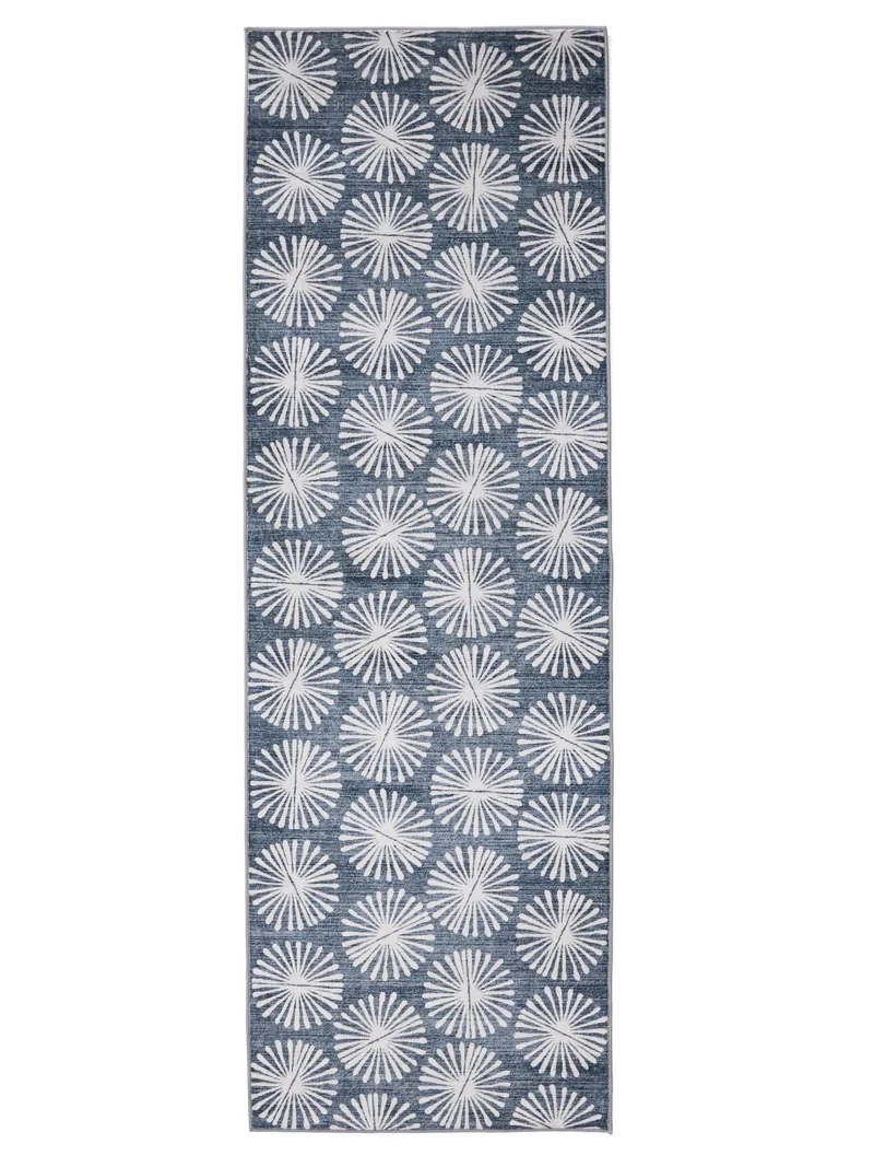 Tapis retro motif à fleurs de couloir bleu et blanc 80x240 cm