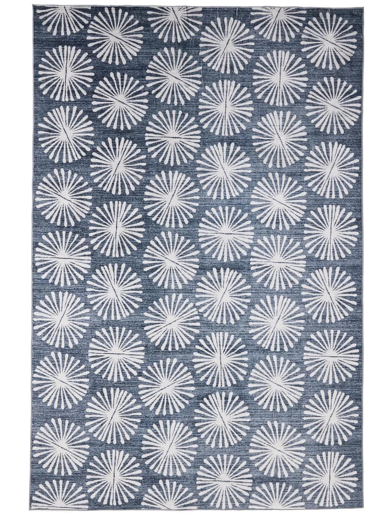 Tapis retro motif à fleurs bleu et blanc 80x150 cm