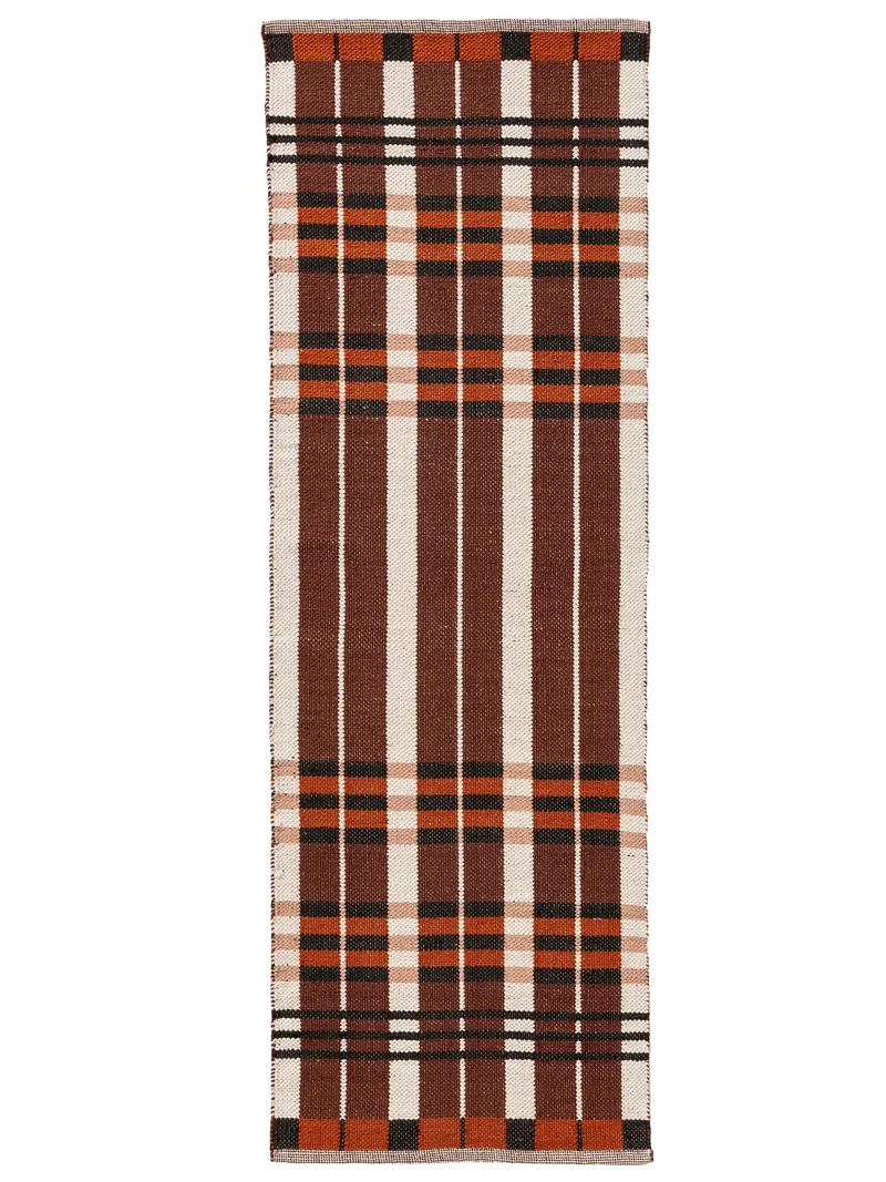 Tapis rétro grille de couloir marron et rouge en coton 70x200 cm