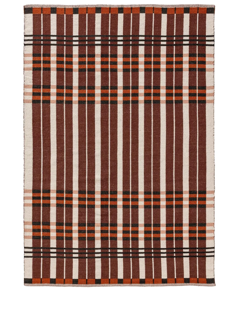 Tapis rétro grille marron et rouge en coton 160x230 cm