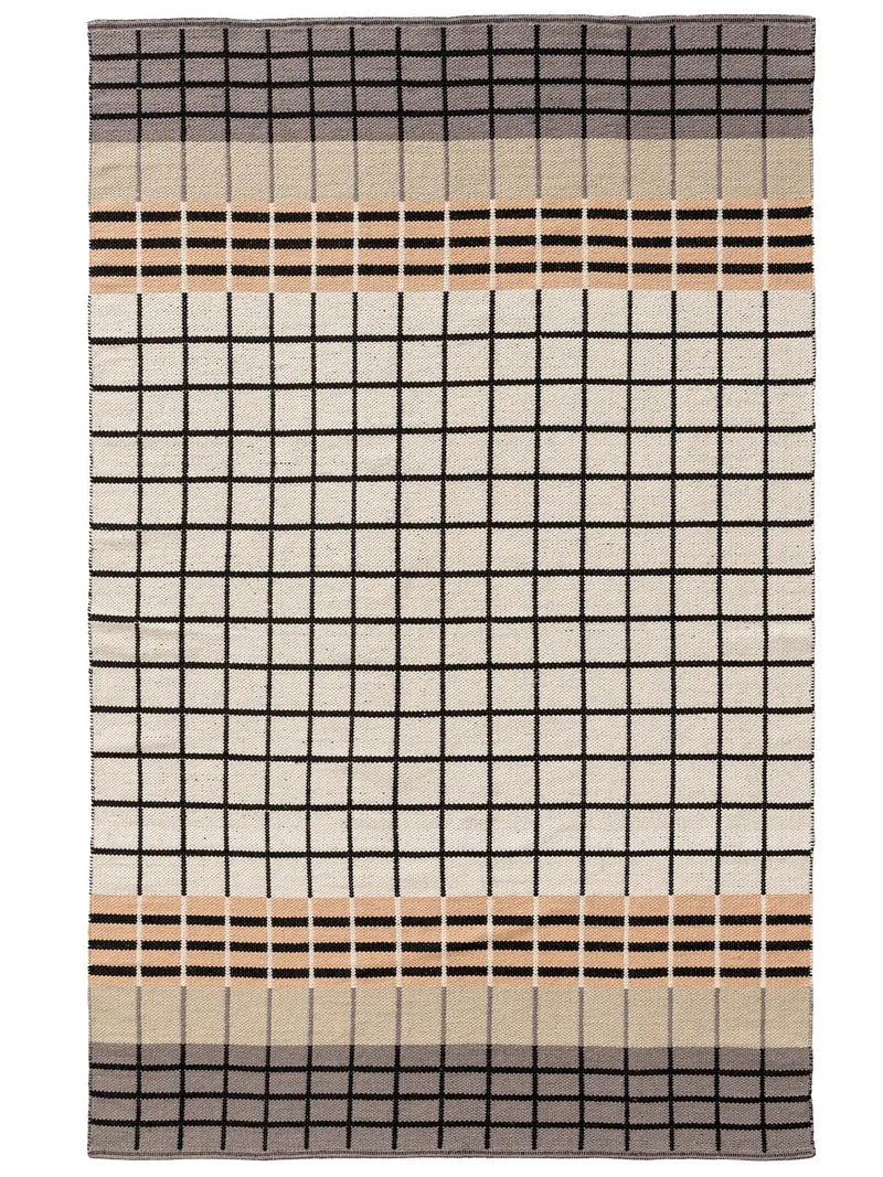 Tapis rétro grille beige et marron en coton 80x150 cm