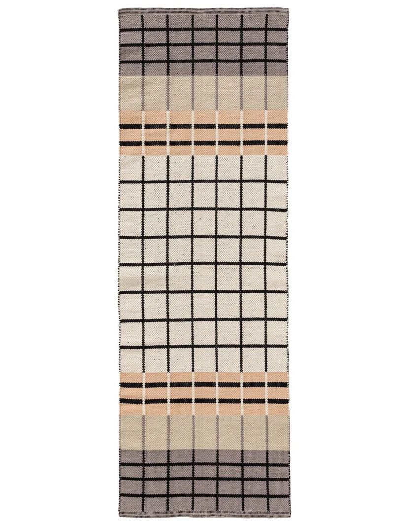 Tapis rétro grille de couloir beige et marron en coton 70x200 cm