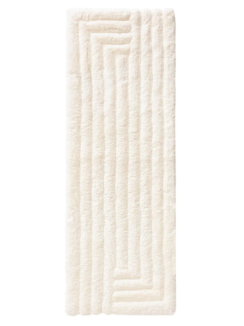 Tapis shaggy rainures géométrique de couloir crème 70x200 cm