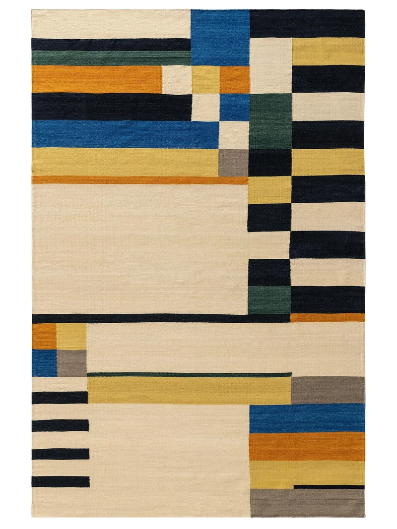 Tapis kilim multicolore et beige en laine 140x200 cm