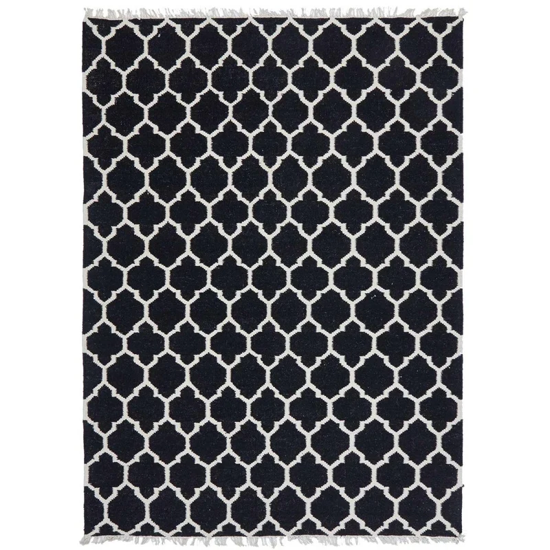 Tapis Kilim Noir Afari en Laine 80x150 cm – Royaume du Tapis