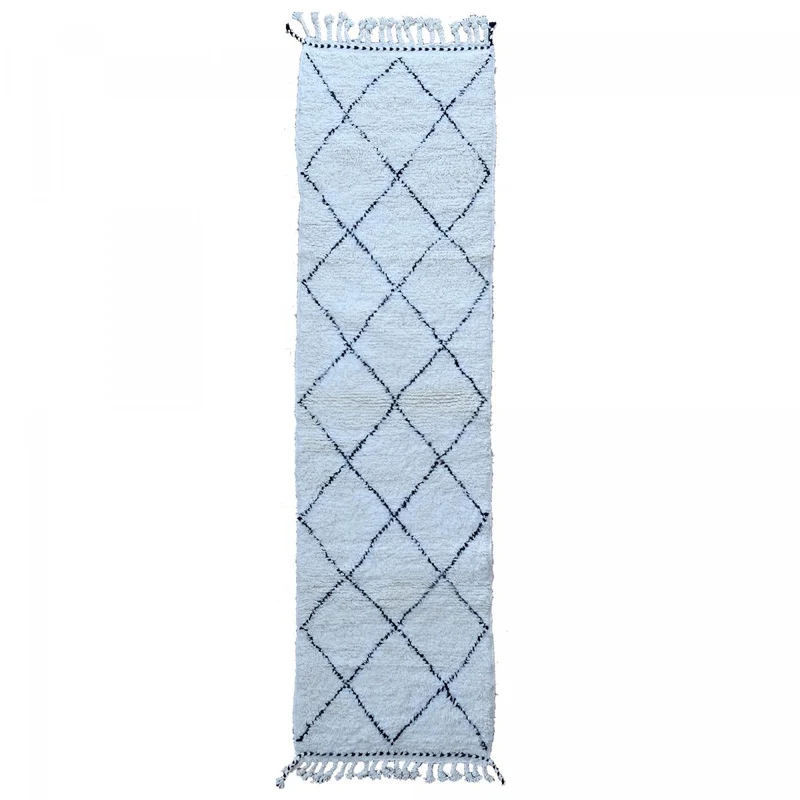 Tapis de Couloir Beni Ouarain Crème en Laine 85x310 cm – Royaume du Tapis