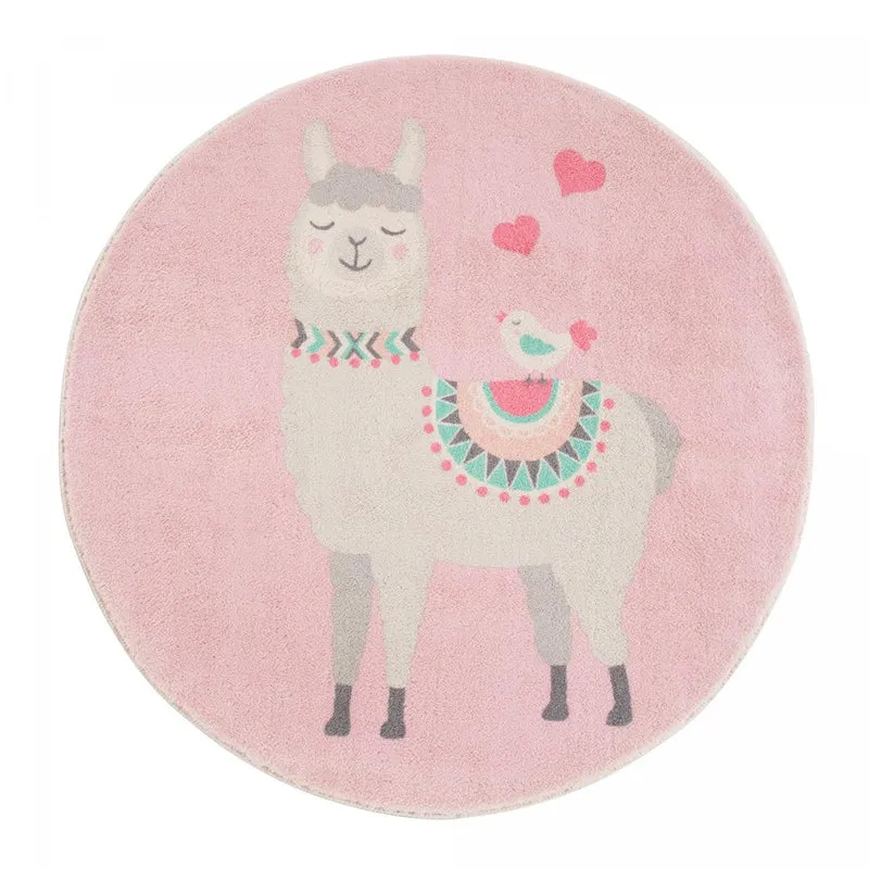 Tapis Enfant Rond Rose Lamaco en Polyester 100x100 cm – Jadorel