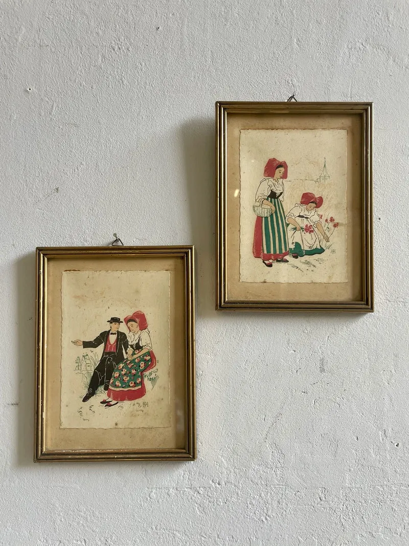 Duo d’Illustrations alsaciennes anciennes sous cadre