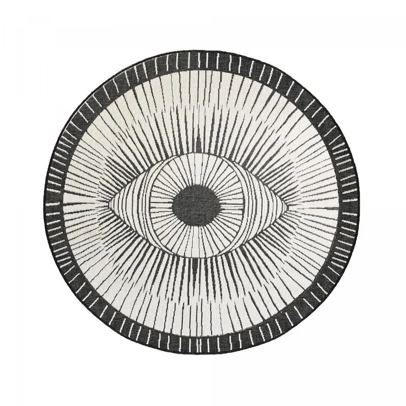 Tapis d'Extérieur Rond Noir Cosmic Réversible 120x120 cm – Jadorel