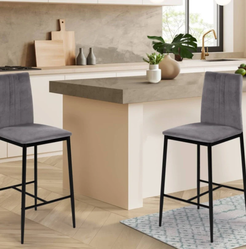 Lot de 2 tabourets Jade gris en velours