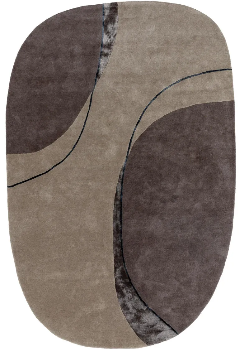 Tapis moderne ovale taupe en laine 160x230 cm
