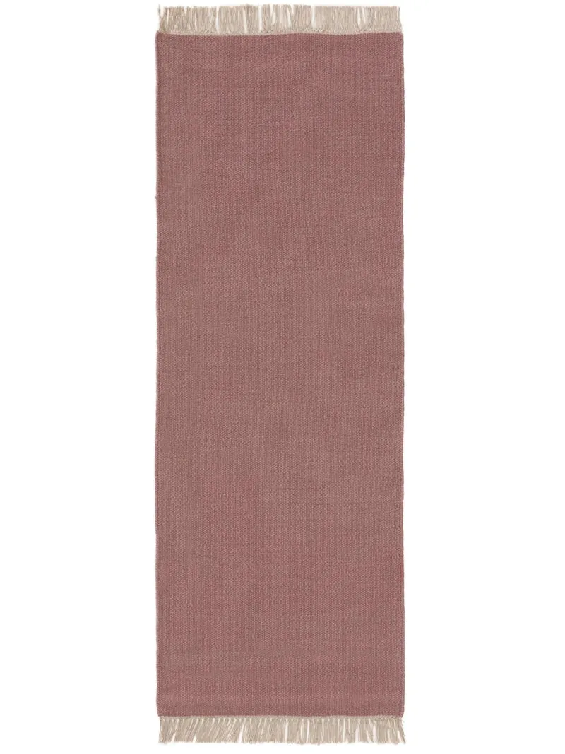 Tapis scandinave uni à franges descente de lit rose en laine 70x200 cm