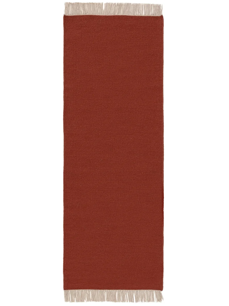 Tapis scandinave uni à franges descente de lit rouge brique en laine 70x200 cm