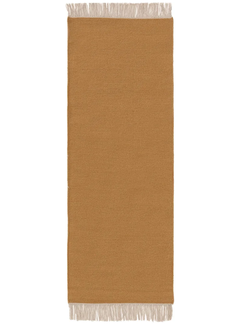 Tapis scandinave uni à franges descente de lit terracotta en laine 70x200 cm