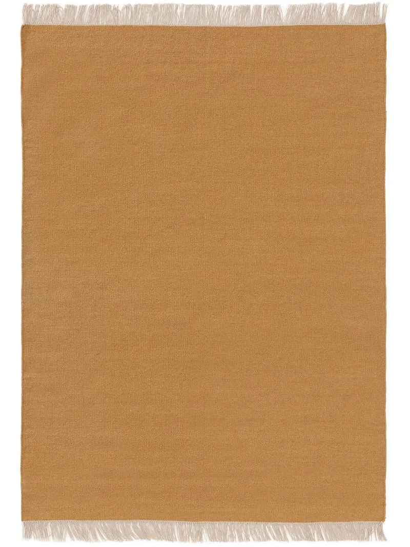 Tapis scandinave uni à franges terracotta en laine 140x200 cm