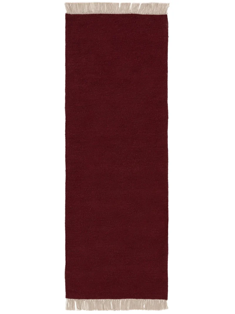 Tapis scandinave uni à franges descente de lit bordeaux en laine 80x250 cm