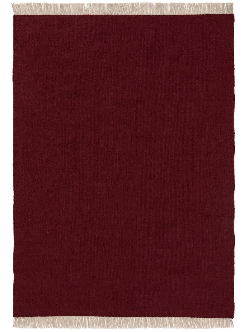 Tapis scandinave uni à franges bordeaux en laine 120x170 cm
