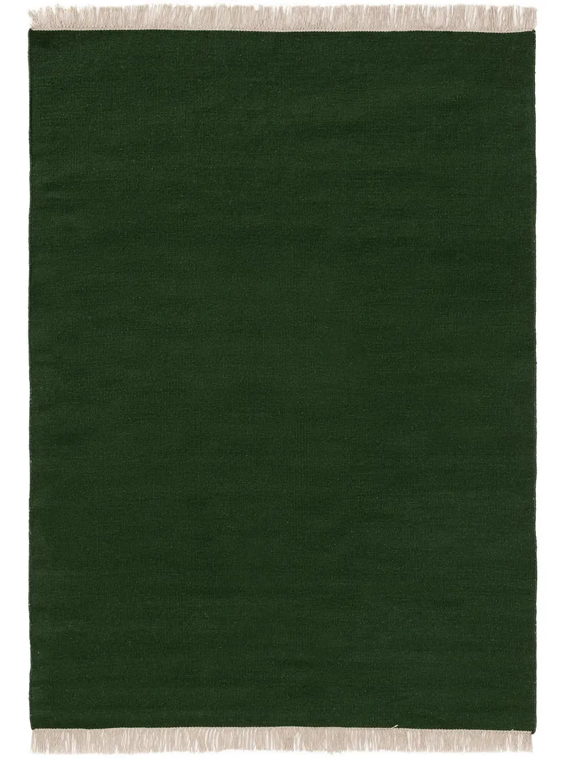 Tapis scandinave uni à franges vert foncé en laine 170x240 cm