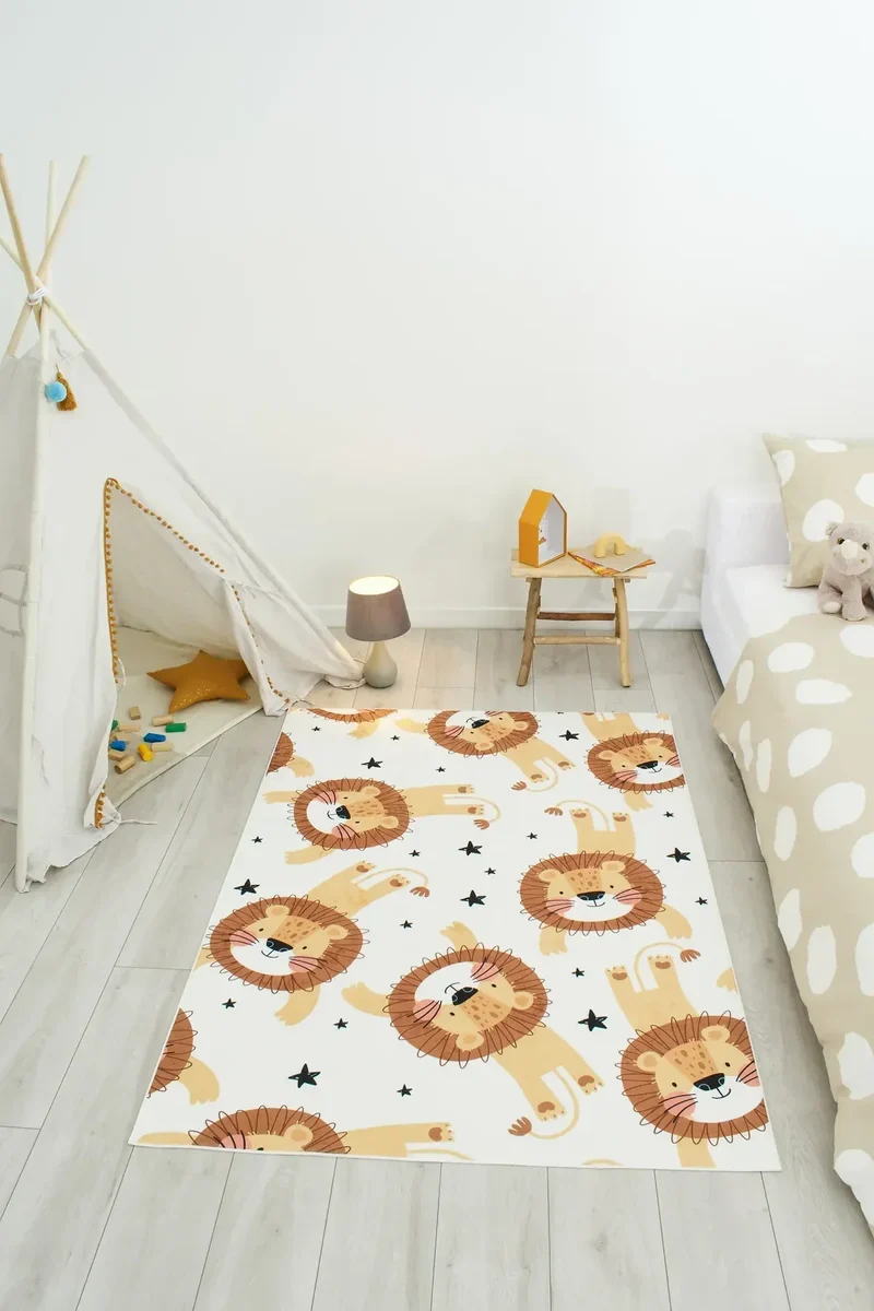 HAPPY - Tapis chambre enfant blanc à motifs lions - HAP748BEI