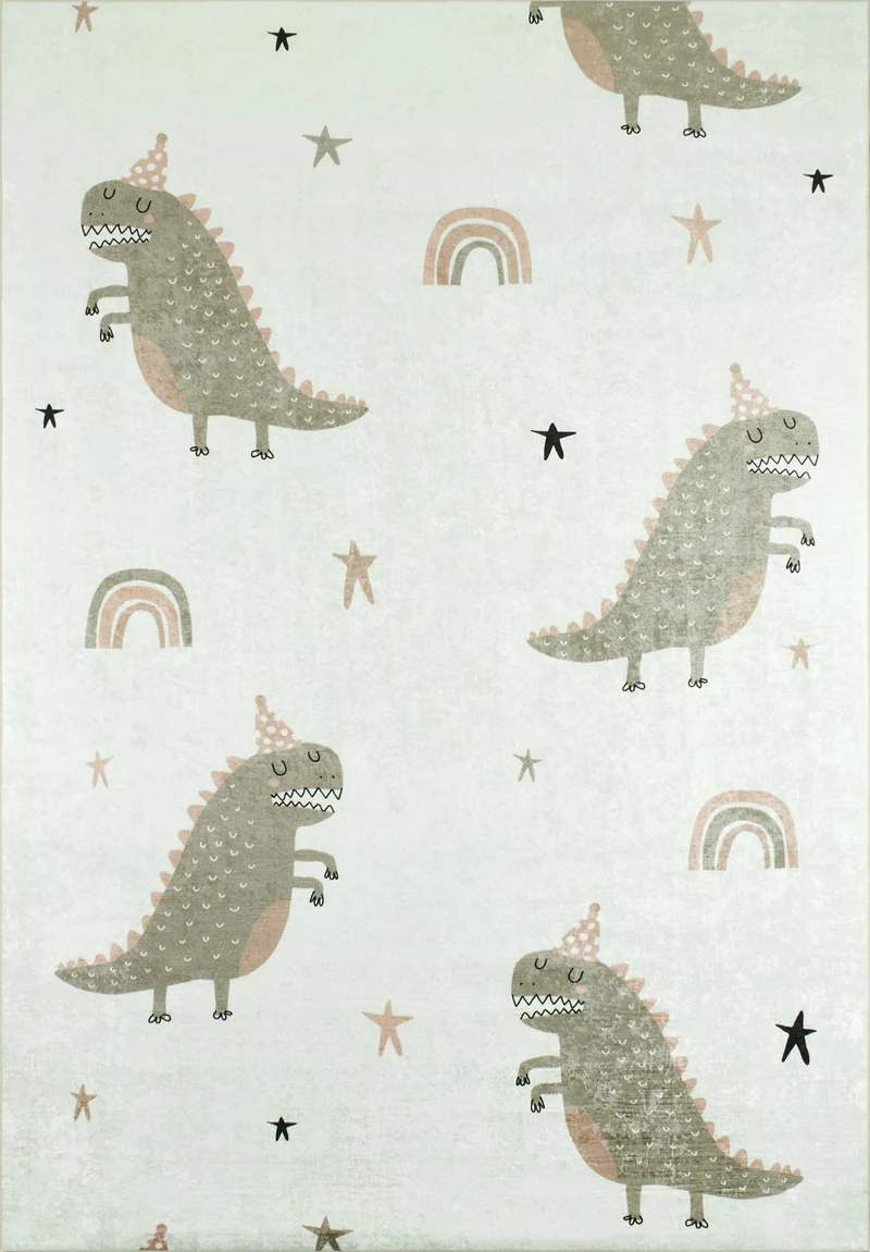 HAPPY - Tapis chambre enfant blanc à motifs dinosaures vert - HAP741VER