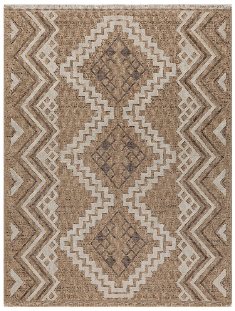 TULUM - Tapis de salon intérieur et extérieur marron aspect jute à motifs ethniques - TUL9054MAR