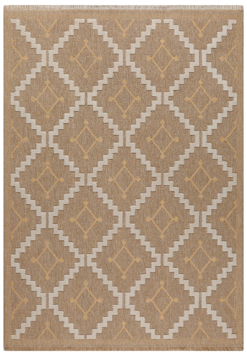 TULUM - Tapis de salon intérieur et extérieur jaune aspect jute à motifs losanges - TUL9041JAU