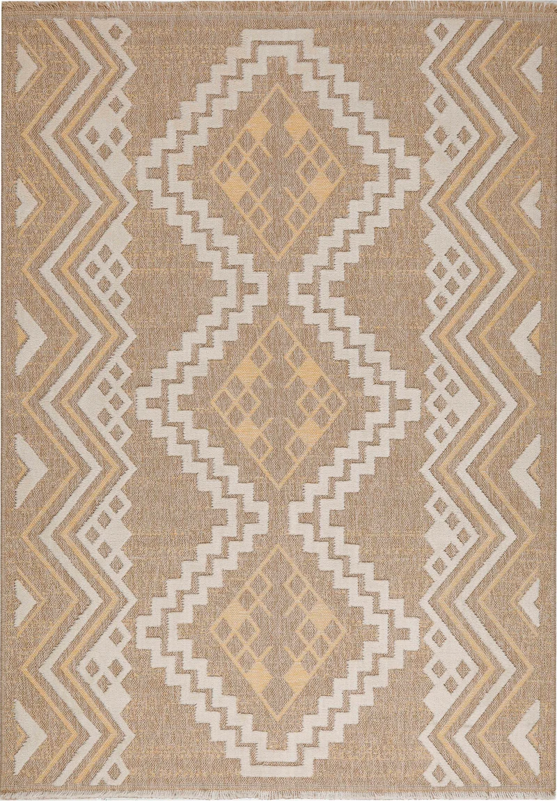 TULUM - Tapis de salon intérieur et extérieur jaune aspect jute à motifs ethniques - TUL9054JAU